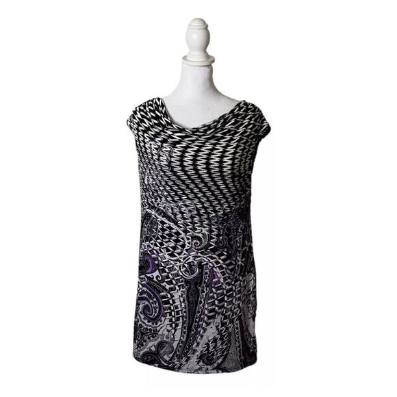 White House Black Market Cowl Neck Tunic Style Patterned Dress Designer US XS - Picture 1 of 8